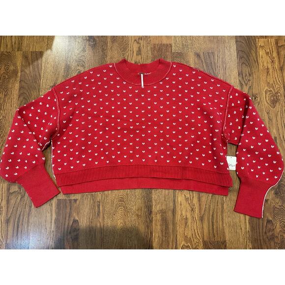 Free People Women’s Easy Street Crop Sweater Red Size XL – NWT Chunky Knit - Picture 4 of 11